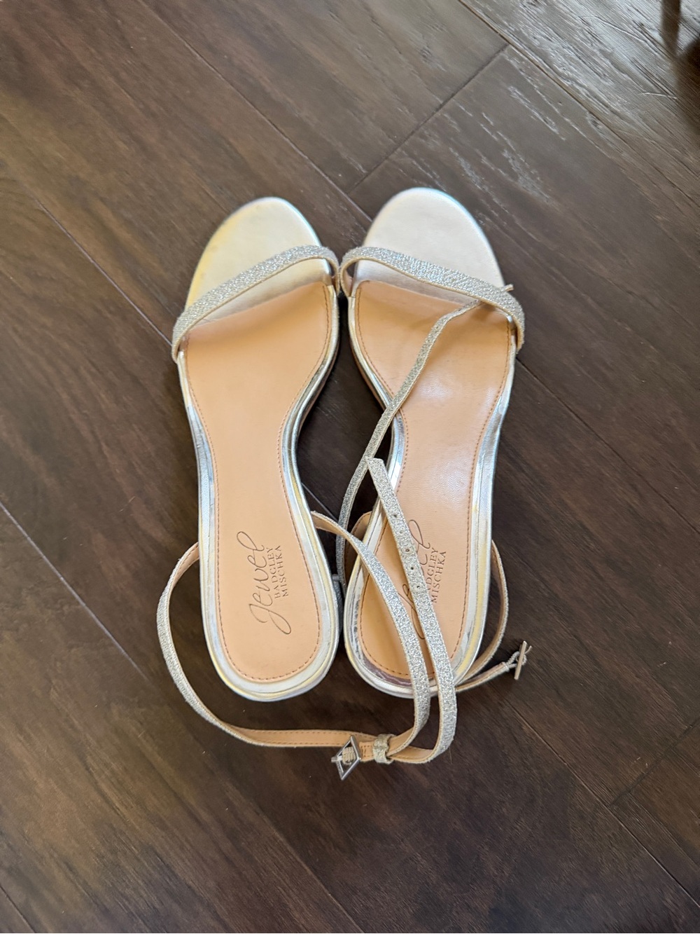 Jewel Badgley Mischka Silver Glitter Strappy Ankle-Tie Sandals